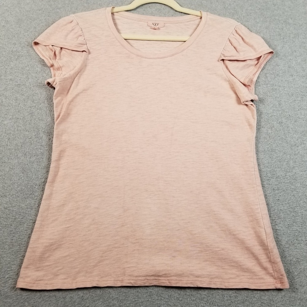 NIC + ZOE T-Shirt Womens S Small Pink Cotton Flutter Sleeve Knit Casual Tee Top